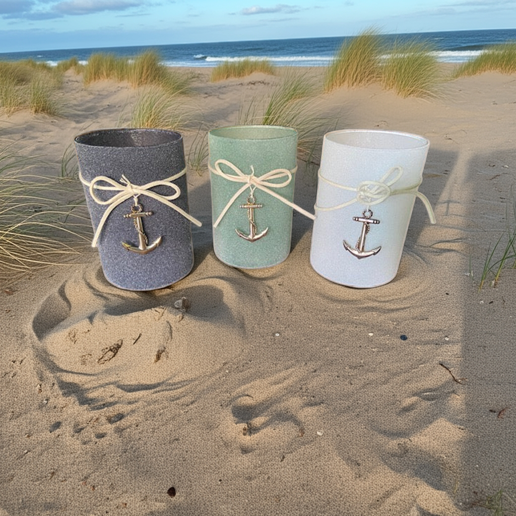 Maritimes Windlicht im Dreifarb-Stil