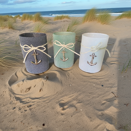 Maritimes Windlicht im Dreifarb-Stil