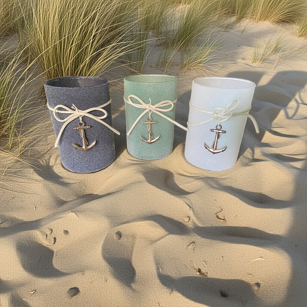 Maritimes Windlicht im Dreifarb-Stil
