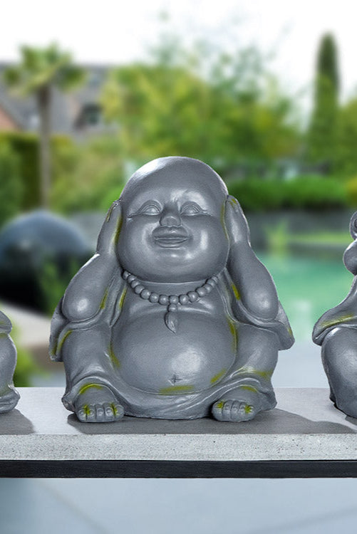 Detailansicht Buddha-Geste – graue Skulptur für ruhige Räume