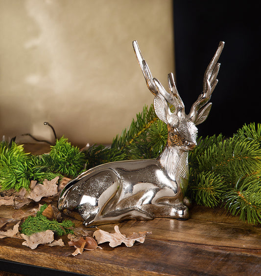 Herbst-Deko: Elegante Dekofigur Hirsch Rolf aus Aluminium in Silber
